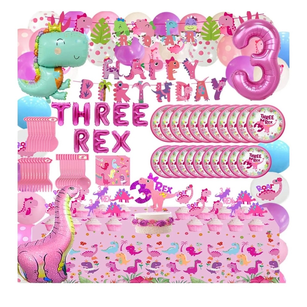 Three Rex Birthday Party Decorations Girl